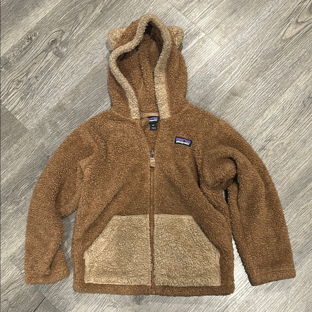 Patagonia Brown Fleece Bear Hoodie zip up jacket